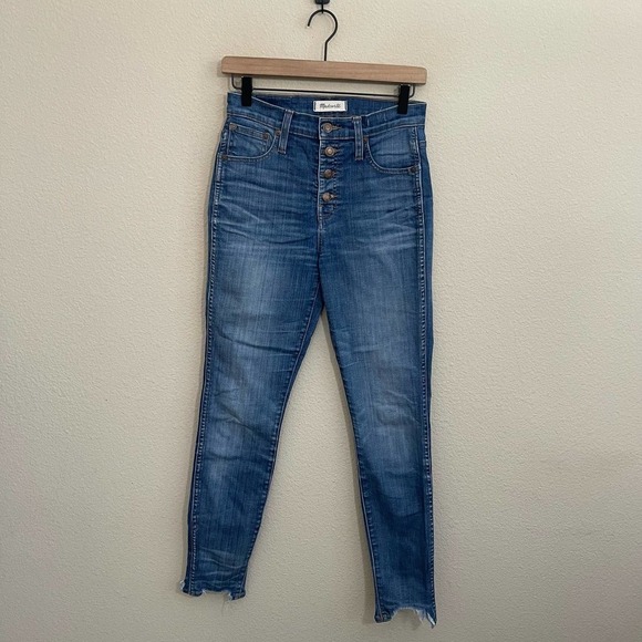 Madewell 10" High-Rise Button Fly Skinny Denim Jeans Chewed-Hem Edition 26 - Picture 5 of 13